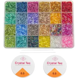9600 count Tube Beads Kit, Glass Bugle Seed Beads for  Making, Small Craft Beads for DIY Bracelet Necklaces Craft Making with Two  String (7mm, 400 Per Color, 24 Colors)