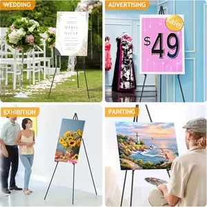 Display Easel Stand For Wedding Sign - Artist Instant Tripod Collapsible Portable Floor Easel For Posters- 63" Adjustable Easy Folding Metal Stand For Display Show, Arts, Painting, Father'S Day Gifts