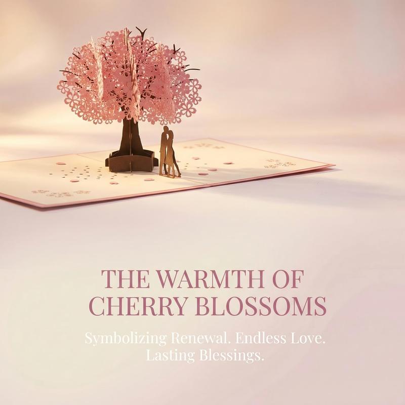 Handmade Cherry Blossom Card Pop Up 3D Flower Romantic Love Letter Greeting Anniversary Wedding Valentine Birthday Gift Card Blank Stationery Paper for Her Him Husband Wife