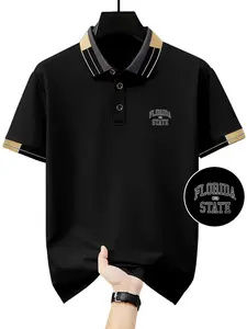 Casual Business Men's Florida State University Letter Printed Short Sleeve Polo Shirt for Daily Commuting and Casual Wear