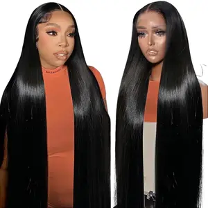 Summervibes 13x6 Lace Front Wigs Human Hair for Women 180 Density HD Transparent 16-36 Inch Straight Lace Front Wigs Human Hair Pre Plucked Glueless Lace Frontal Wigs Natural Black Color
