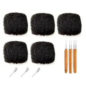 Tight Afro Kinky Bulk Human Hair for Dreadlock Extensions  Human Hair,16" 150g (5 Packs 30g), Black #1B,Repair Extensions,Making  or Braids, with  and Hairpin