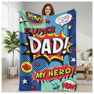 Super Dad Flannel Blanket Comic Pop Art Print Cozy Soft Warm Throw Blanket for Sofa Bedroom Office Father’s Day Gift Home Decor Lounge Couch Nap Rest Suitable as a gift sizes 60*80,30*40 ,40*50 50*60