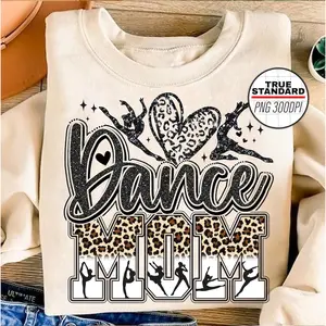 Dance Mom Leopard Hot Black Shirt, Faux Glitter Heart Sweatshirt, Dancing Mama Tee, Gift for Mother