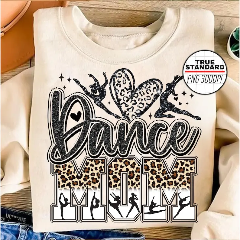 Dance Mom Leopard Hot Black Shirt, Faux Glitter Heart Sweatshirt, Dancing Mama Tee, Gift for Mother