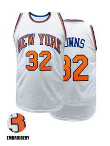 Embroidered New York 32 Basketball Jersey Unisex Breathable Mesh Sports Shirt Men Women Retro Athletic Uniform