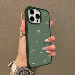 Magnetic Stylish Case for iPhone 17 16 E Pro Max 15 Plus 14 13 12 11 XS XR, Aesthetic Sage Green Hearts Vibes | Lightweight, Shockproof, Silicone, Scratch Resistant, and Cute
