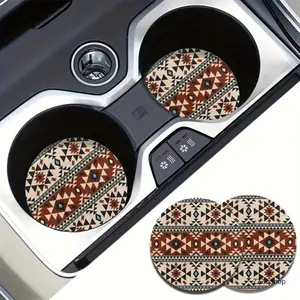 2Pcs Aztec Car Coasters Absorbent Cup Holder Mat Southwestern Geometric Automobile Beverage Pad Retro Tribal Vehicle Interior Accessories Gift for Men Women,summerwins
