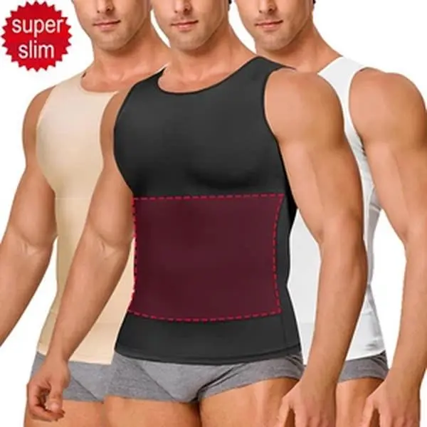 Men's Solid Round Neck Shapewear Compression Vest with Tummy Control, Sleeveless Breathable Top for Gym Workout