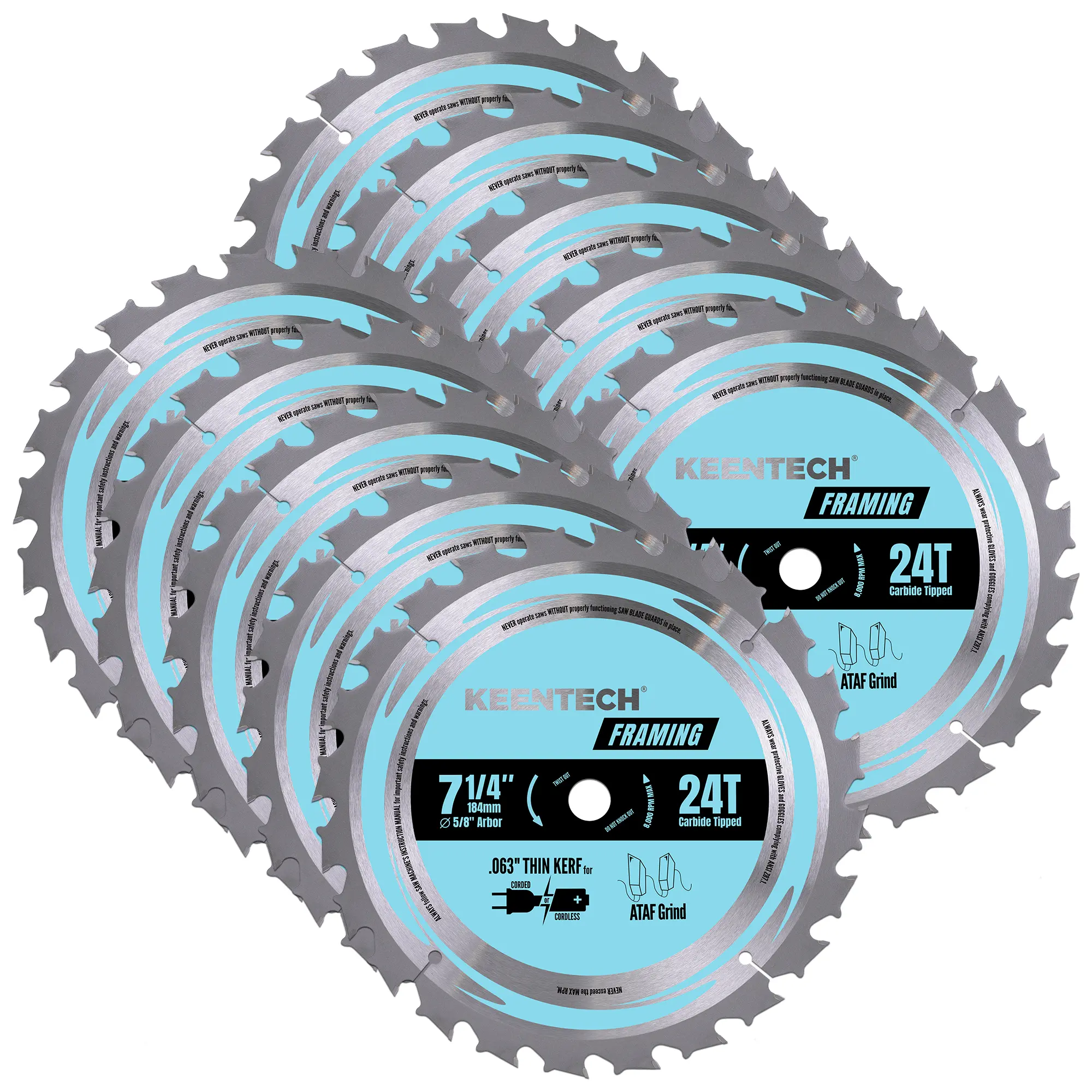 KEENTECH 7-1/4 Inch 24T Circular Saw Blade 5/8" Bore for Plywood MDF OSB 10-Pack Heavy Duty Long Lasting