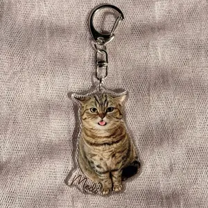 Custom Pet Photo Keychain With Name: Personalized Dog Cat Memorial Gift for Pet Lovers