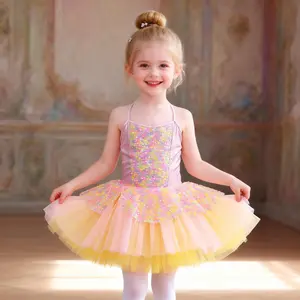 Girls Sparkle Sequin Ballet Tutu Dress - Pink Yellow Tulle Ballerina Outfit for Dance Recitals & Birthday Parties