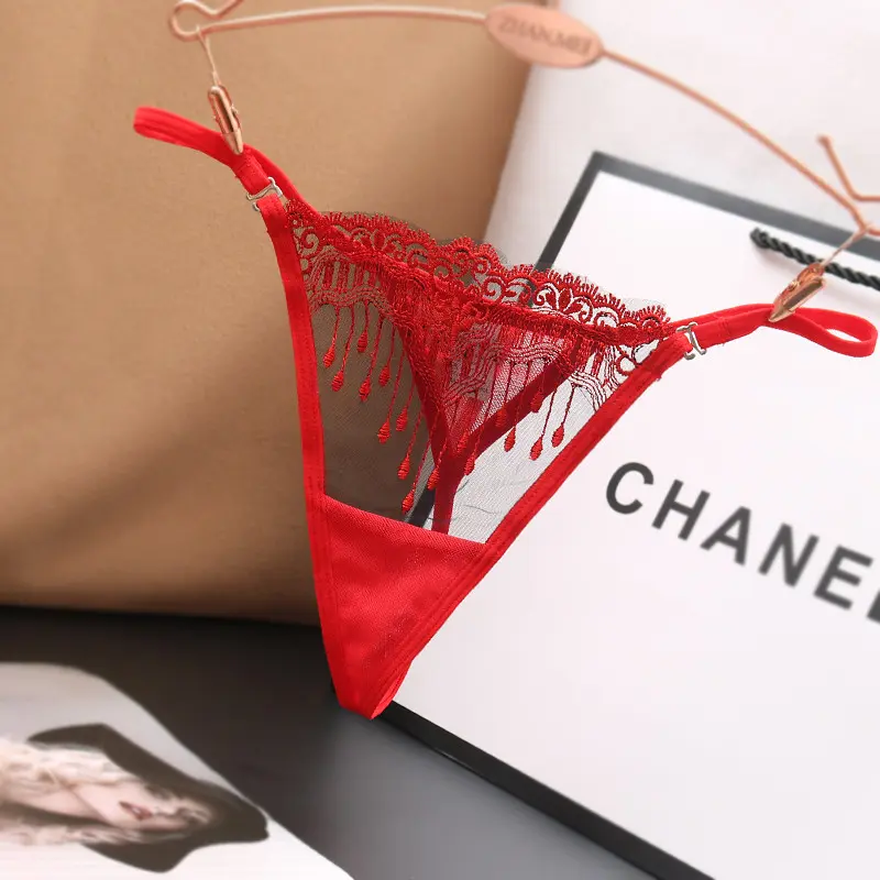 Sexy Thin Strap Transparent Embroidered Women's Panties Low Waist Seamless Thong Ultra-thin One-line T-back Womenswear Bridal