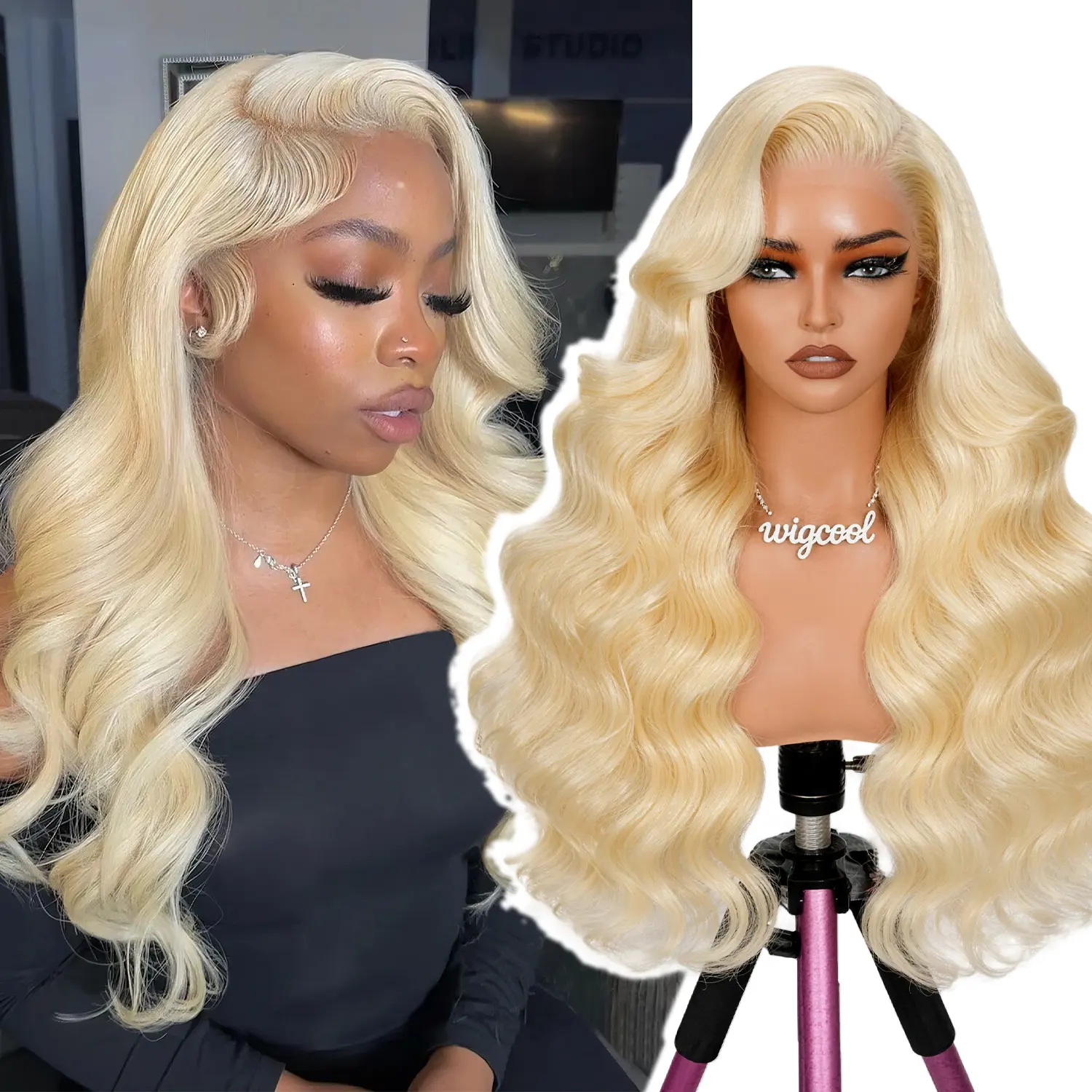 WIGCOOL Women's 200% Density 13x6 HD Transparent Full Lace Frontal Wig, #613 Tone Blonde Long Body Wave Smooth Human Hair Wigs, Fashion Color Blonde Wigs with Pre Plucked Natural Hairline #Summervibes #tiktokshopmemorialday