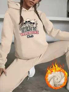 Women's Casual Sporty 2-Piece Set, Thick Fleece Hoodie & Pants, Fashionable Fall Winter, Sisterhood Valentine Club Wear