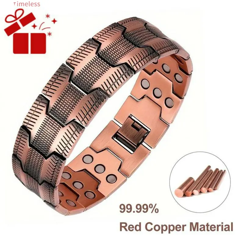 TimelessHalo Magnetic Therapy Bracelet for Men – 99.9% Pure Copper, 3500 Gauss Magnets, Adjustable with Tool, Hypoallergenic Wellness Jewelry, Strong Copper Bracelet,Great Gift for Him bezel tennis couple premium fold-over clasp high appearance threadtoni