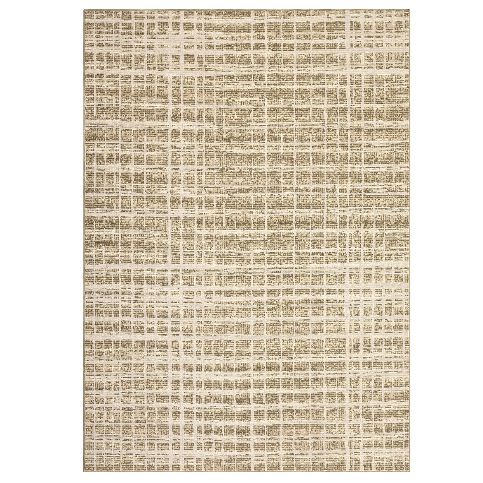 5 x 7 ft Taupe Polyester Fiber Low Pile Dual-Tone Crisscross Checkered Grid Full-Sized Grippy No-Slip Area Rug - Machine Washable, Stain-Proof, Modern Rectangular Geometric Rug for High Traffic Living Room, Bedroom, Dual-Tone Area Rugs, Crisscross Area Ru