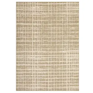 Taupe Area Rugs - 10x13 ft Polyester Fabric Rectangular Checkered Geometric Motif Modern Machine-Washable Stain-Resistant Rug for Living Room, High-Traffic Areas