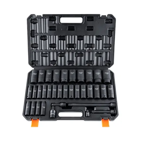 VEVOR Impact Grade 34pc Cr-Mo - 1/2 Chromium-Molybdenum Steel Metric 8-36mm 6-Point Socket Combination Tool Kit Set, Tool Box Included, Abundant Components, for Auto Repair & Rugged Construction, Prevents Bolt Rounding