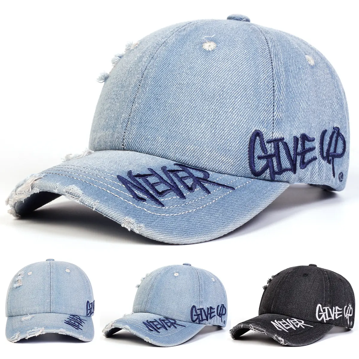 Women's Washed Denim Baseball Cap - Cool Casual Cotton Hat with Embroidered Letter Logo for Spring Casual Wear, Embroidery