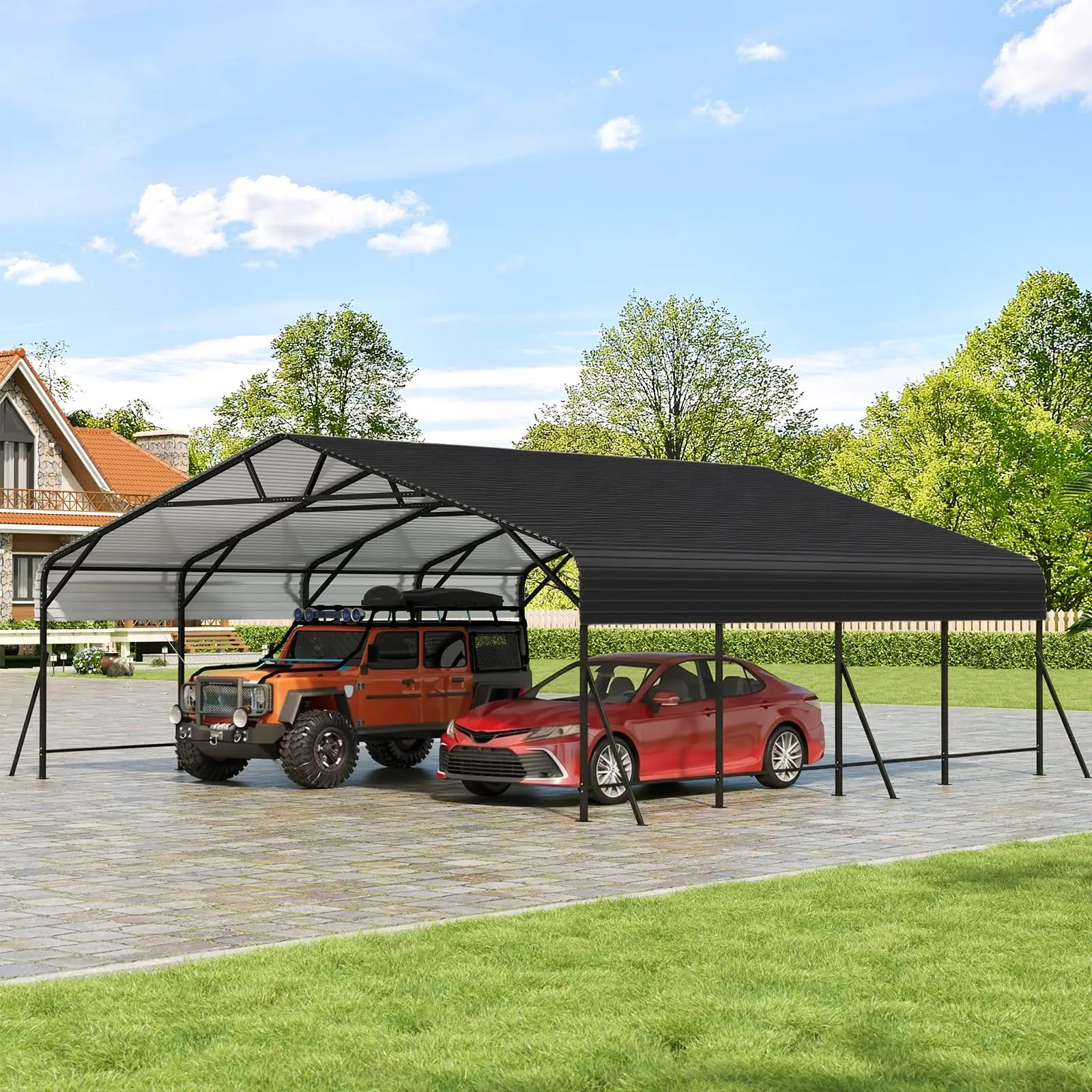 20x20x9 ft Heavy Duty Metal Carport, Oversized Steel Frame All-Weather Shelter for Car, Boat or Tractor – Durable Metal Garage Port for Snow and Rain Protection