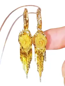 Rose Fringe Earrings Long Dangle Pendants French Style Floral Jewelry Shiny Chain Elegant Women's Statement Earrings Alloy Material High Quality Earrings