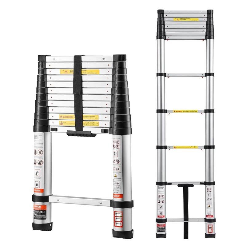 VEVOR Telescoping Ladder, TikTokShopBlackFriday, Mutil-buttonRetraction Collapsible Extension Ladder, 400 LBS Capacity with Non-slip Feet, Portable Multi-purpose Compact Ladder for Home, RV, Loft, ANSI Liste  FathersDayGift