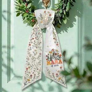 Personalized Mama Est 2026 Wreath Sash, Monogrammed Floral Door Bow, Custom Mother's Day Wreath Ribbon, New Mom Nursery Decor