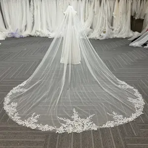 Custom veil for Laura: cathedral length  Champagne mantilla Double-layer  veil length: 63 cm, encircled with lace trim-sep