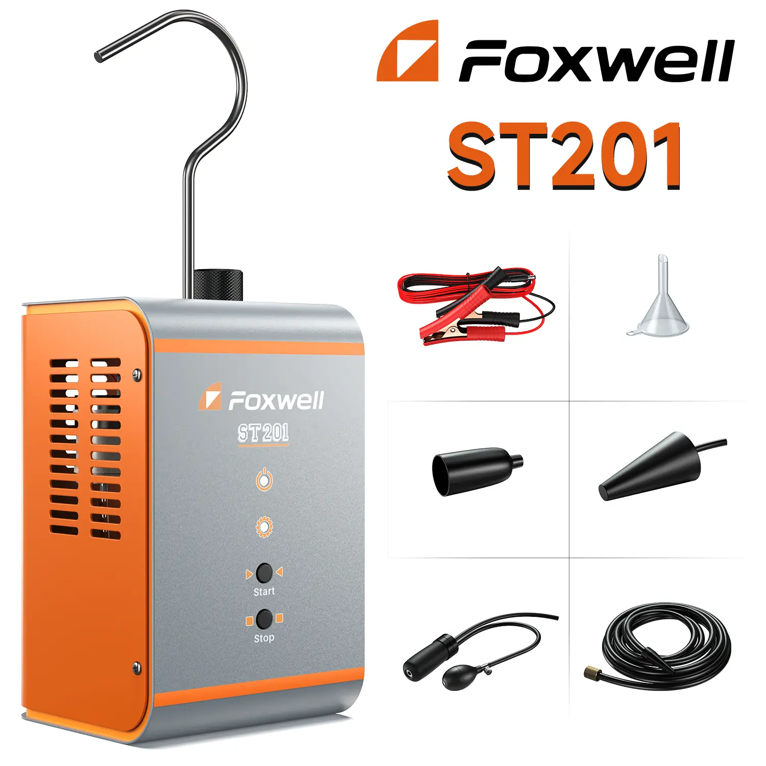 ST201 Automotive Smoke Machine Leak Detector Built-in Air Pump, Enhanced High Pressure Diagnostic Tester Perfect for 12VDC Vacuum EVAP Fuel and More Car Systems con Universal Adapter