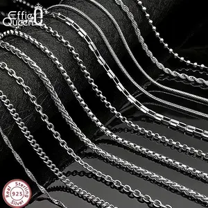 Effie Queen 100% 925 Sterling Silver Basic Chain Necklaces Box/Snake/Chopin/Figaro Beaded Chain 40-60cm Unisex DIY Casual Wear
