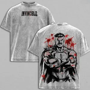 Omni-Man Washed Tee & Hoodie - Invincible Viltrumite Warrior Anime Graphic Double Printed T-Shirt, Menswear Heavy Cotton Unisex Oversize Streetwear Vintage Retro BMR