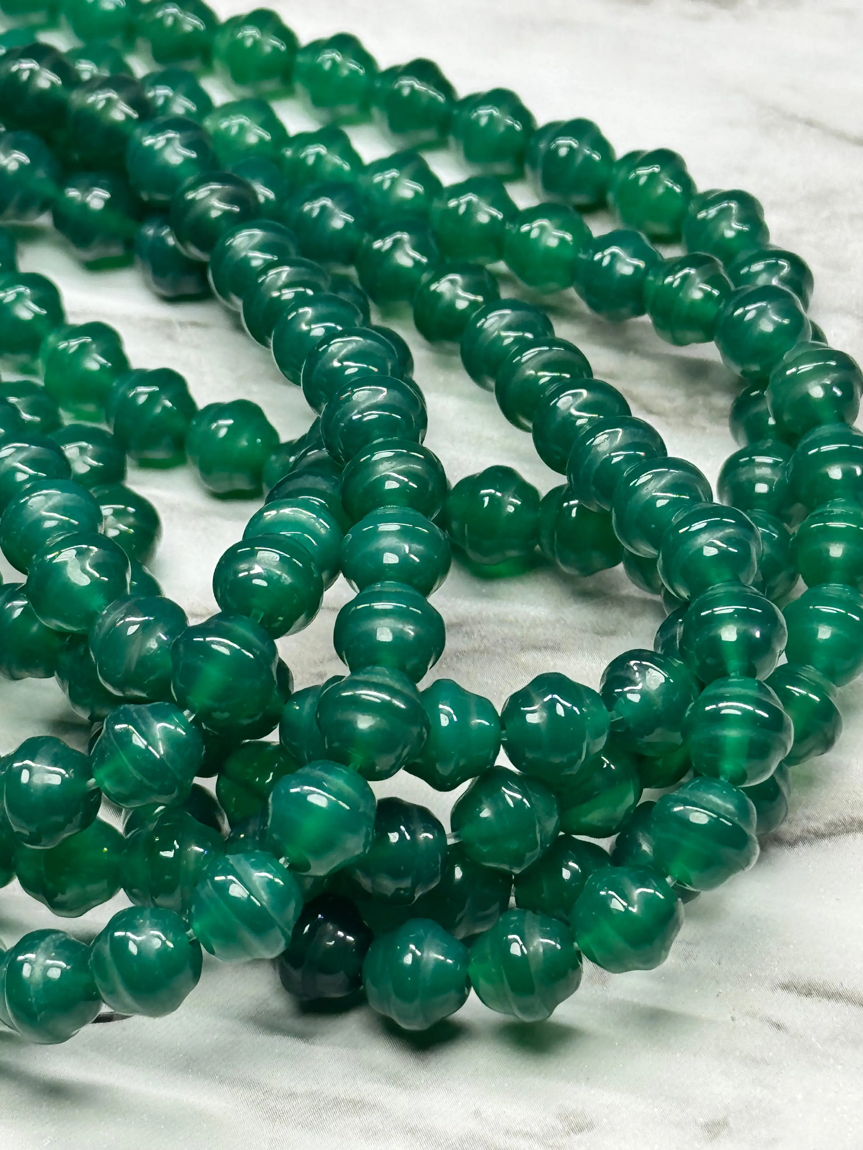 Green Agate Bead Strand - Bells - 8mm