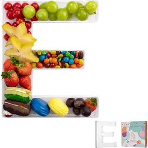 11" Clear Acrylic Letter & Number Charcuterie Tray Reusable Fillable Alphabet Box for Displaying Candy Cake Snacks Party Dessert Serving Plate for Birthday Wedding Anniversaries Baby Shower (E)