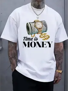 Men's Comfortable Crew Neck Casual T-Shirt, 100% Premium Pure Cotton Fabric, Soft Breathable Short Sleeve Top, Trendy Letter Print Menswear, Spring Summer Streetwear Casual Tee