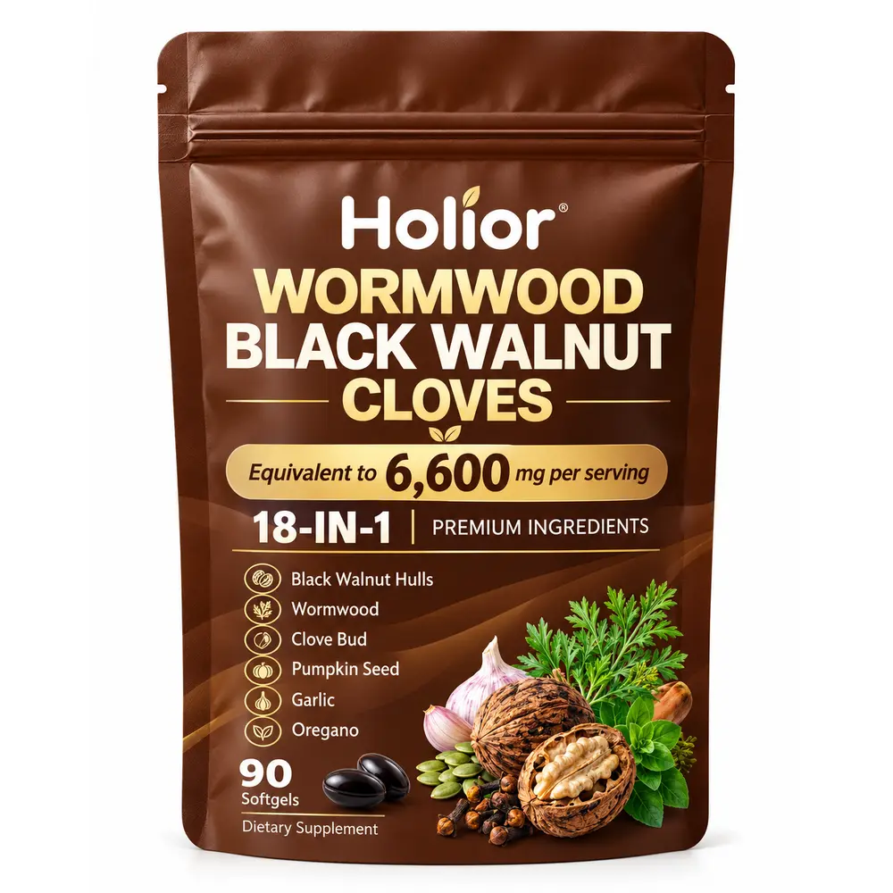 HOLIOR Wormwood Black Walnut & Clove, 18-in-1 Herbal Complex, Digestive Wellness Support, 90 Softgels
