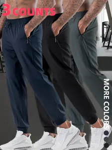 Men's Solid Zipper Pants, Casual Comfy Breathable Trousers for Home Wear, Men's Bottoms for Summer