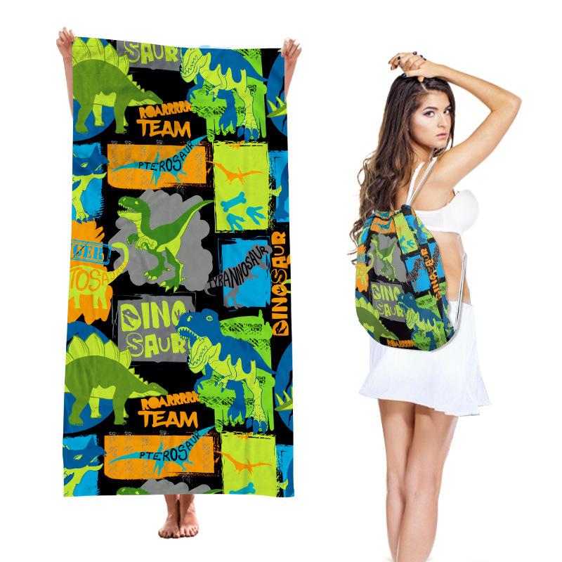 Two-in-One Beach Towel Backpack, Foldable Beach Towel Storage Bag, Microfiber Printed Beach Towel Yarn