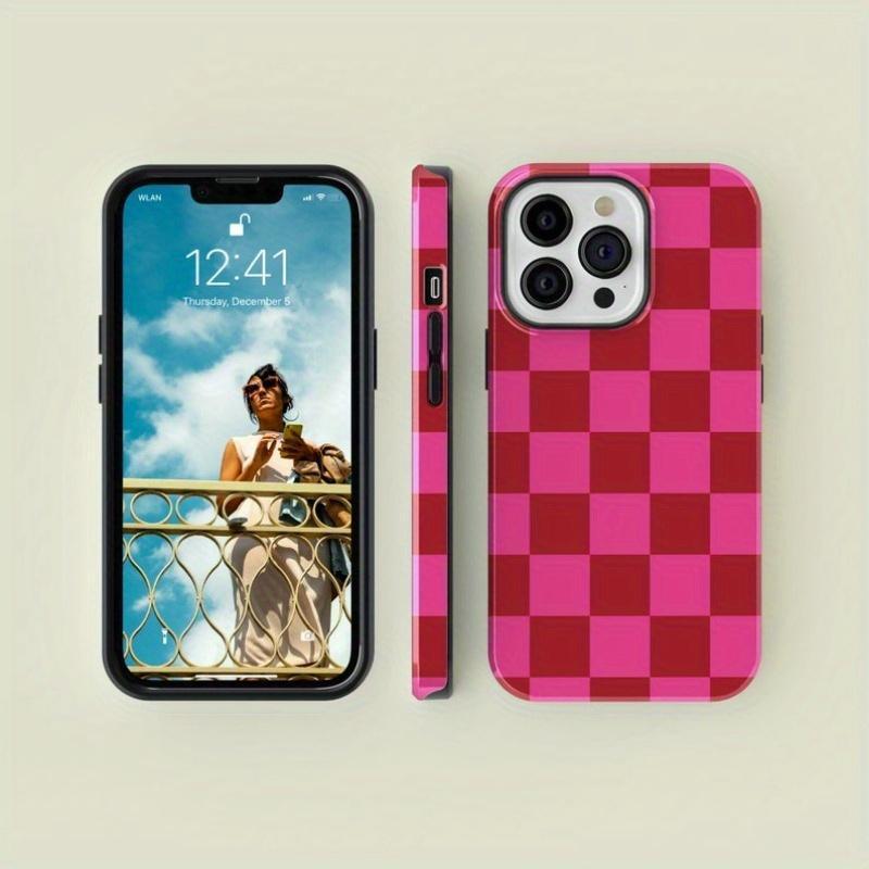 Pink and Red Checkered Case - Durable, Suitable for IPhone 16, 15, 14, 13 Pro Max