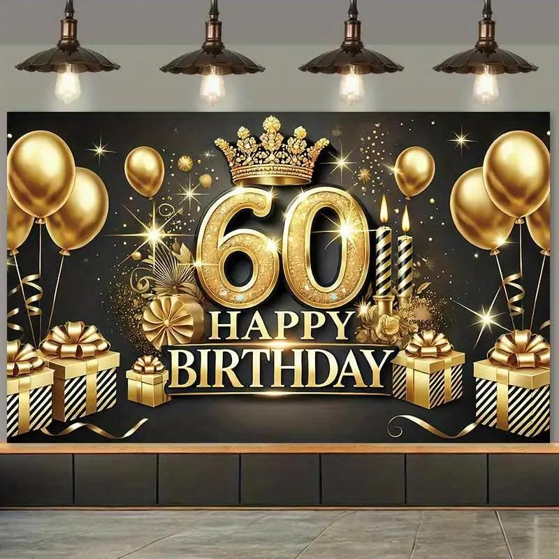 Crown & Number Pattern Birthday Background Banner, 1 Count 60th Birthday Party Decoration, Wall Decoration, Indoor & Outdoor Decoration, Home Decoration, Ornaments