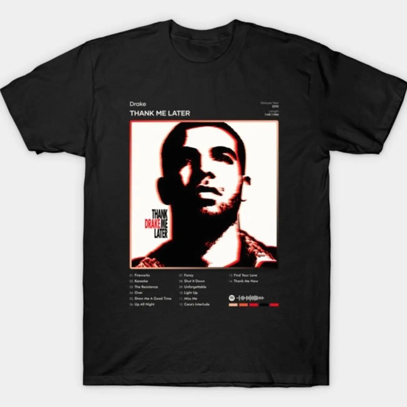 Drake Thank Me Later Tracklist Album Graphic T-Shirt, Vintage Hip Hop Fan Apparel Tee YQC 7GR