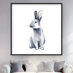 212 MAIN Gray Curious Rabbit Framed Matted Photo Print Wall Art - 48x48 in Animal Image, Nature-Inspired Livingroom Decor, Ideal Home Gift for Home Supplies