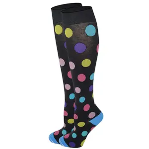 Women's Compression Knee-High Socks - Lady's Colorful Polka Dot Design, 1 Pair