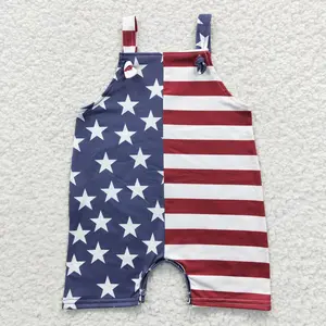 Boys' Patriotic Fitted Sleeveless Rompers - Striped, Star-Print Overalls for Independence Day Kids' Sleepwear Fashion