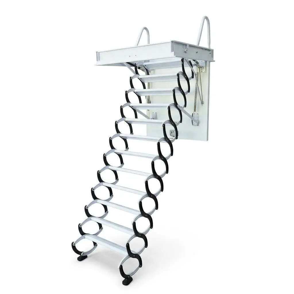 1100-LB Heavy Duty Pull-Down Attic Ladder, 12-Step Foldable Attic Stairs for Attic Access, Ceiling Mounted Retractable Ladder for Garages, Lofts & Warehouses