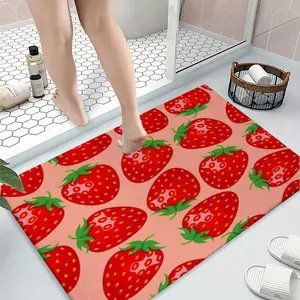 Strawberry Print Non-Slip Bathroom Rug, Soft Flannel Short Pile Carpet for Living Room Bedroom Kitchen Office Bathtub Shower Bath Decor Mat, Home Goods