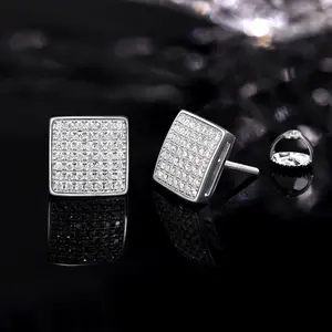 MOI MART Unisex Hip Hop Synthetic Moissanite Stud Earring in S925 Silver - Hypoallergenic Men’s Street Studs Earring, Perfect gift and everyday wear, fathersdaygifts