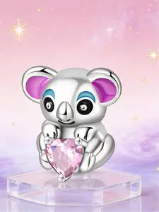 Koala with Heart Gem Charm, Gradient Enamel Ear & Crystal Detail, Fits Pandora Bracelets, Sweet Gift for Her