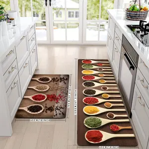 carpet  kitchen Fun Colorful Spices Kitchen Rugs Set of 2. Non-Woven Surface with Strong Rubber Grip Bottom. Anti-Slip & Durable Floor Mats 17x28 & 17x48 Inch. Creative Pattern, No Sliding, Low Profile Design.