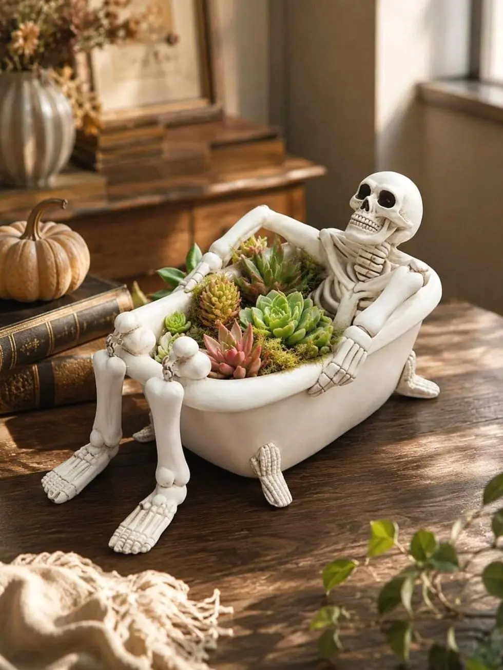 Skull Bathtub Planter, Outdoor Succulent Plant Pot, Gothic Garden Plant Pot, Funny Skull Head Patio Planter, Small Cactus Pot, Halloween Yard Decor, Garden Lover Gift